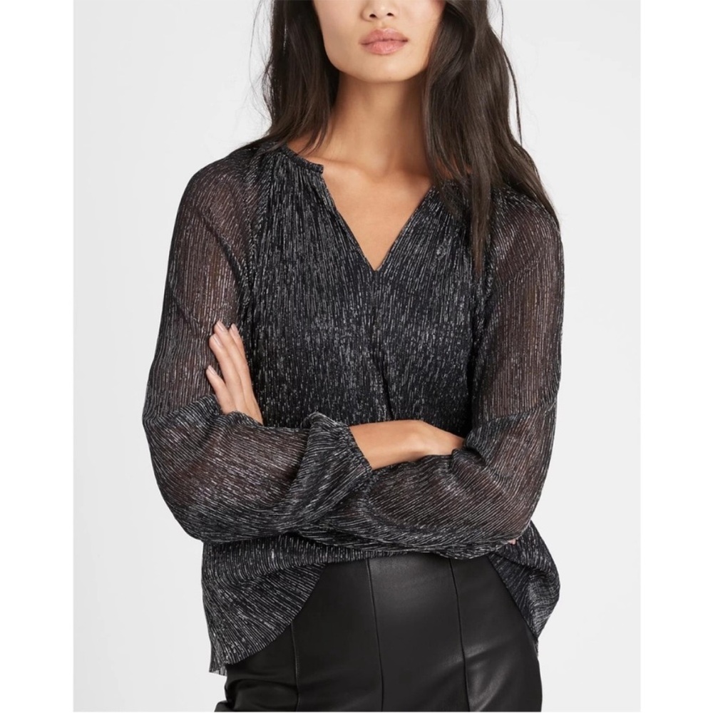 Banana Republic Metallic Top Long Balloon Sleeve Large Holiday Gunmetal Blouse